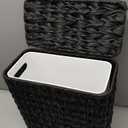 Black Wicker Trash Can with Lid and Liner,Waterproof Narrow Waste Basket for Bathroom,Bedroom,Office,3 Gallon