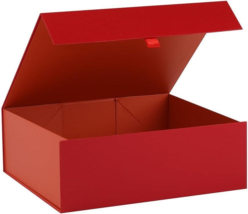Large Gift Box 13.5x11.8x4.7 Inches, Red Gift Boxes for Presents with Magnetic Closure Lid, Luxury Gift Box Rectangle Collapsible Boxes for Gift Packaging