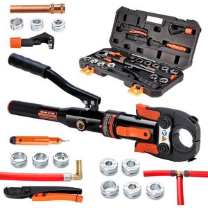 IBOSAD Hydraulic Copper Pipe Tube Fittings Crimping Tools with1/2,3/4,1" Dies for copper Pipe and F877 Stainless PEX Press Sleeves,3/8",1/2",5/8",3/4",1" Dies for ASTM F1807 Pex Pipe Copper Ring