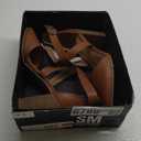 SM New York Brown Faux Leather Block Stacked Heel Ankle Strap Shoes Woven Buckle
 9.5