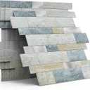 MOFIT Backsplash Tile for Kitchen Peel and Stick Stone Matte Finish,Bathroom Tiles Stickers 3D Wall Panel Linear Mosaic Marble Backsplash Waterproof(10sheets,Blue Green Gray)