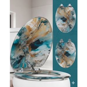 Angol Shiold ELONGATED Soft Close Toilet Seat Resin, Quiet and Slow Close Lid and Seat with Quick Release Adjustable Hingesfor Standard Toilets, Easy Installation & Clean(19 Inch, Backstroke Dolphin)