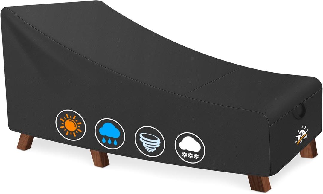 Zettum Outdoor Seating Cover - Waterproof Patio Chaise Cover, 600D Heavy Duty Fade-Resistant For Pool, Lawn Furniture - 68 x 30 x 30 Inch (Black - 1 Pack)