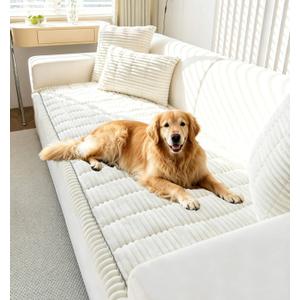 OTOB Couch Covers for 3 Cushion Sofa Pet Friendly, Plush Fuzzy Non Slip Sofa Covers Washable, Soft All Seasons Sofa Slipcovers Furniture Protector Dog Bed Mat (Cream, 27.6" x 82.7")