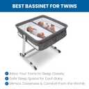 Simmons Kids By The Bed City Sleeper Bassinet for Twins - Adjustable Height Portable Crib with Wheels & Airflow Mesh, Grey Tweed