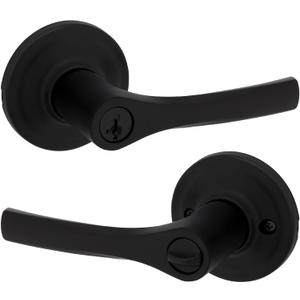 Kwikset Henley Entry Door Handle with Lock and Key, Secure Keyed Reversible Lever Exterior, For Front Entrance and Bedrooms, Matte Black, Pick Resistant Smartkey Rekey Security and Microban
