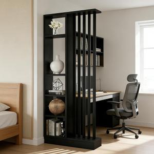 Room Divider with Shelves, Entrance Hall Partition Screen Column Floor to Ceiling - Freestanding Room Divider with Storage Shelf (A Black + Black, 31.5in / 80cm)