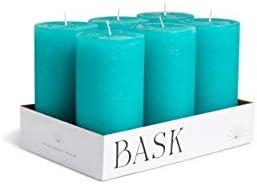 Mottled Pillar Candles by Bask - Set of 6-3" x 6" Dripless Unscented Candles in Turquoise for Home Decor, Relaxation & All Occasions