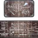 Brown Kitchen Rugs,Non Skid Washable Microfiber mats for Kitchen Floor, Kitchen Rules Theme Cushioned Runner Rug Decor Sets of 2 Pieces,17"x 47"+17"x 30"