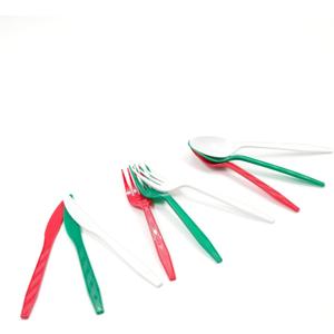 360-Piece Christmas Plastic Tableware Set, Disposable Heavy Tableware Set, Including 120 Red, Green and White Knives and Spoons, Christmas Party Supplies