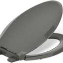 KOHLER 4636-RL-58 Cachet ReadyLatch Elongated Toilet Seat Slow Close, Soft Close Toilet Seat Quiet Lid, Contoured Grip-Tight Bumpers Installation Hardware, Aparment Essentials, Thunder Gray