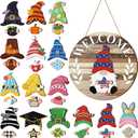 Qunclay Interchangeable Wooden Gnome Decor Holiday Seasonal Gnome Decorations with Magnet Pieces and Detachable Hats Changeable Welcome Sign for Home (Farmouse)