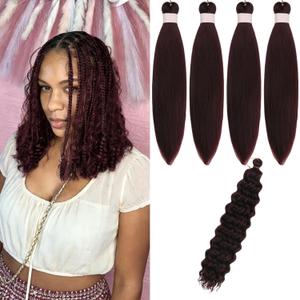 99J Braiding Hair Pre stretched for Bob Boho Braids Short Curly Boho Hair for Braiding Hypoallergenic Ez Braid Knotless Braids (16 Inch-Packs of 5, Dark Wine)