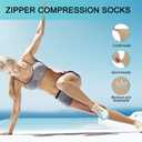 2 Pairs Zipper Compression Socks, 15-20 mmHg Closed Toe Compression Stocking with Zipper for Women and Men