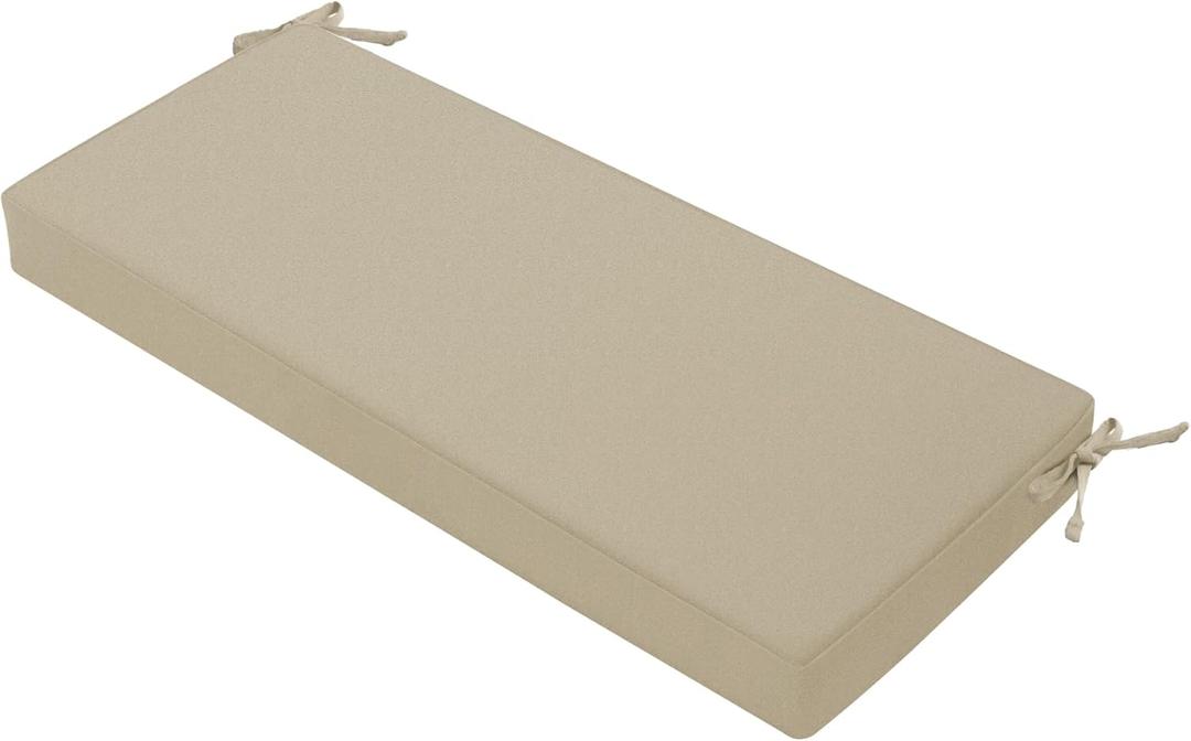 Favoyard Outdoor Bench Cushion 48 x 18 Inch Waterproof Patio Furniture Cushions 3-Year Color Fastness Garden Sofa Settee Couch Swing Pads with Handle and Attach Ties, Beige