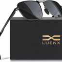 LUENX Rectangular Polarized Aviator Sunglasses for Men Retro Pilot Shades Driving UV400 Protection (Black Lens/Gunmetal Frame)