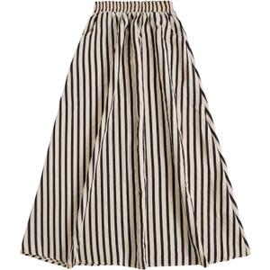 GORGLITTER Women's Striped Long Skirt Elastic Waist A Line Flowy Pinstripe Maxi Skirts with Pockets Causal Fall Outfits Black and White X-Large