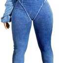 Voghtic Women's Sexy v Neck Bodycon Jumpsuit Distressed Long Sleeve Full Length Leggings Stretch One Piece Outfits, XL