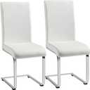 Yaheetech Dining Chairs Set of 2 Modern Faux Leather Upholstered Dining Room Chairs with High Back and Metal Chrome Legs for Kitchen/Living Room/Restaurant, White