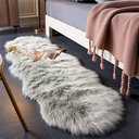 EasyJoy Ultra Soft Fluffy Shaggy Area Rug Faux Fur, Chair Cover, Fuzzy Seat Pad for Bedroom Floor Sofa Living Room (2 x 6 ft Sheepskin, Light Grey), 2 Pieces