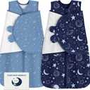 Unnivoll Newborn Sleep Sack Swaddle 100% Cotton Baby Swaddle 0-3 Months, 3-Way Adjustable Wearable Blanket, TOG 0.5, 2 Pack for Baby Boy Girl Dark Blue Planet