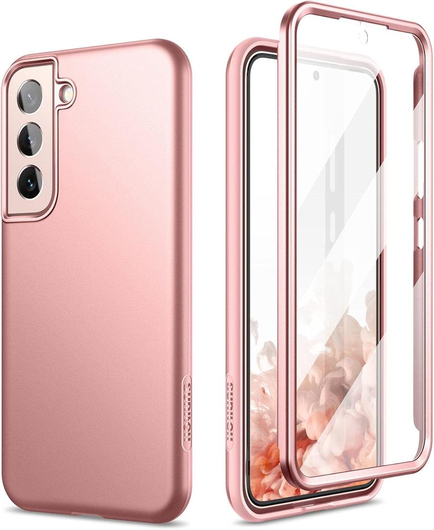 SURITCH for Samsung Galaxy S22 Case, [Built-in Anti-Scratch Screen Protector] 360 Full Body Protection Dual Layer Shockproof Rugged Bumper Phone Cover for Galaxy S22 6.1 Inch (Pink Gold)
