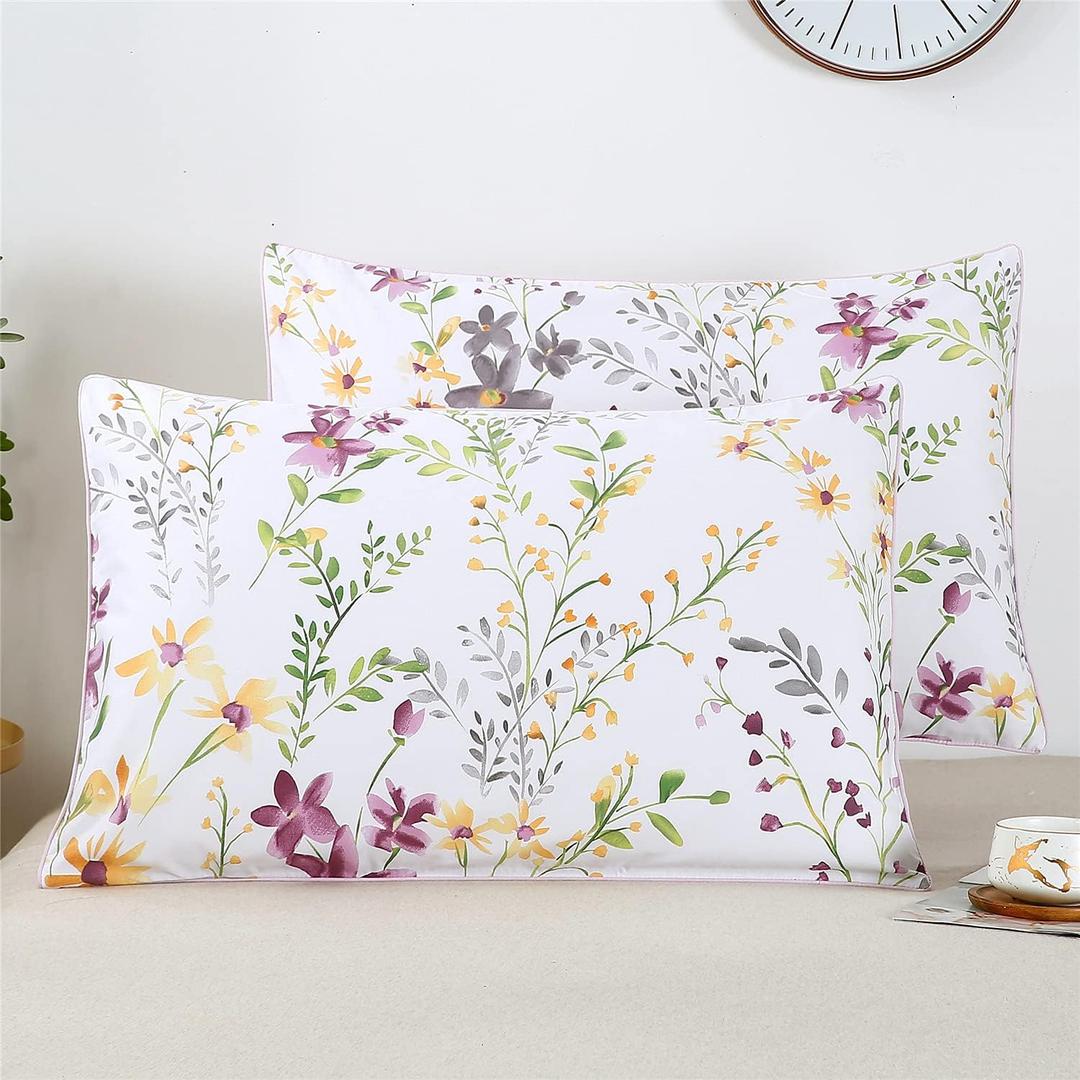 YOU SA Farmhouse Floral Design Pillow Covers Colorful Flowers Print Pillowcases Long Staple Cotton Pillow Covers Set of 2 (Standard,Color-15)
