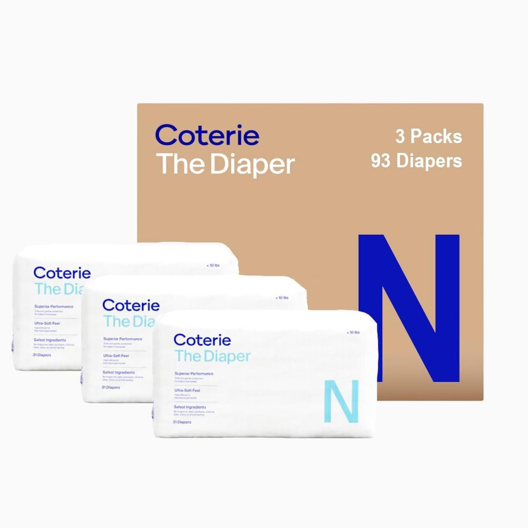 Coterie Diapers Hypoallergenic Natural Diapers Newborn Baby 3 pac.