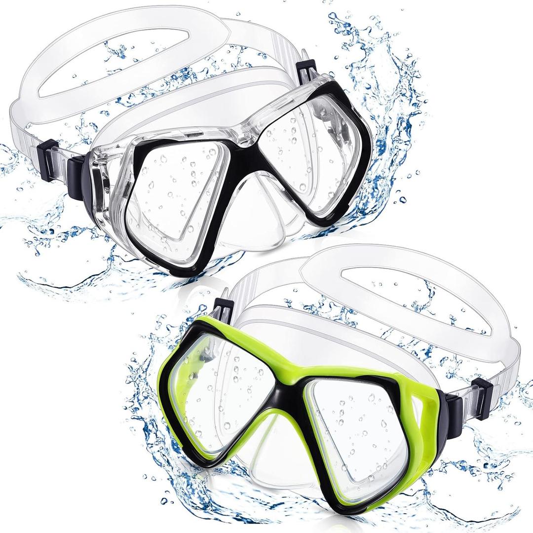 Weewooday 2 Pcs Adults Swimming Goggles with Nose Cover Tempered Glass Diving Mask Clear Wide View No Blurring Swim Goggle for Adult Men Women Youth