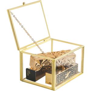 Glass Jewelry Box, Vintage Small Gold Keepsake Box Organizer Box Vanity Lidded Box Home Decor Accent Decorative Box for Storage Trinket Rings Bracelet 1