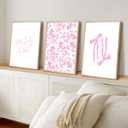 3Pcs Pink Floral Bow Wall Art How Lucky Are We Wall Decor Pictures Trendy Preppy Canvas Poster Prints for College Dorm Apartment Girl Room Decorations Unframed (16x24in poster)