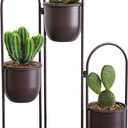 TRIROCKS 3 Tier Plant Stand with 3 Removable Metal Pots Indoor Outdoor Corner Plant Rack, 35" H Space Saving Flower Pot Holder for Living Room, Balcony, Patio & Garden(Brown)