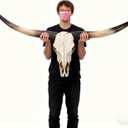 BKCEHCRS Longhorn skull,70 Inches -longhorn wall decor,Realistic Retro Bull cow skull wall decor,Faux TaxidermyHandmade Animal Cow Head Skulls for Living Room, Bedroom,Black2