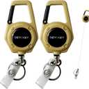 Retractable Keychain Heavy Duty, Multitool Carabiner Badge Holder, ID Holder Clip, Tactical Badge Reel With 29.5" Steel Cord, 2Pack Yellow