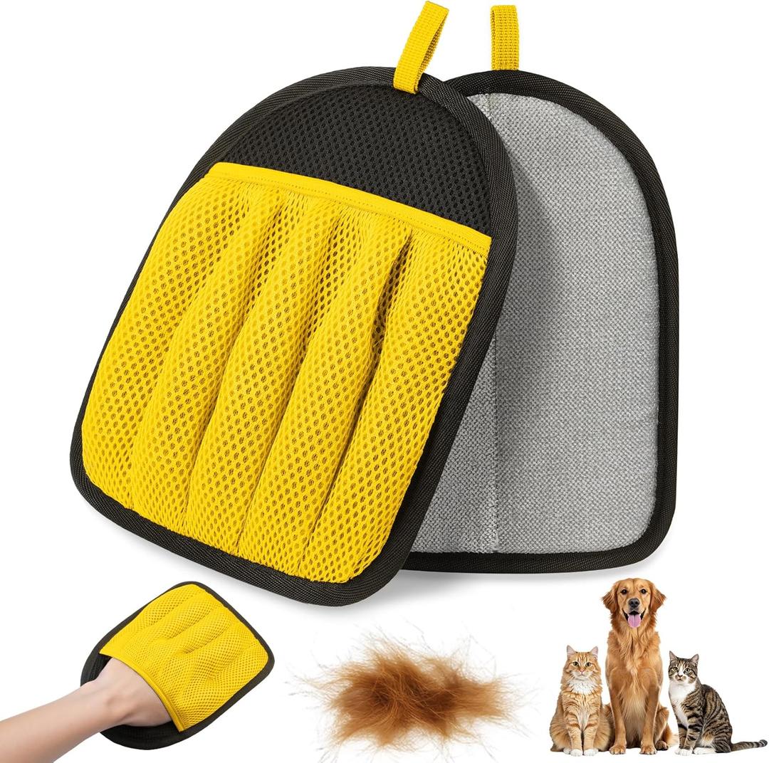 Pet Hair Remover Glove for Couch, Carpet & Car Seats, Reusable Electrostatic Dog Cat Hair Removal Glove, 5 Finger Design for Furniture, Clothing, Car Interior, Magic Brush Pet Hair (Yellow)