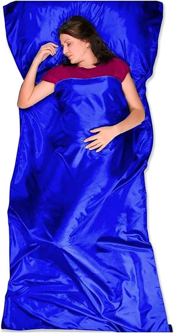 The Friendly Swede Sleeping Bag Liner Ultralight Polyester or Cold Weather Microfiber Adult Sleep Sack; Thin Travel Sheets for Hotel; Camping Sheets; Travel Sleeping Bag with Pocket-Size Stuff Sack, Blue Polyester