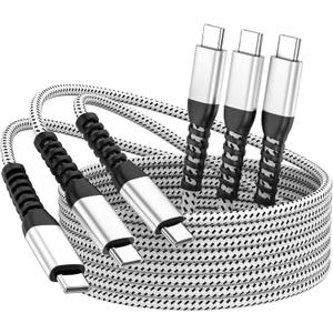 USB C to USB C Cable (3 Pack 10ft) iPhone 16/15 Charger Cord, 60W Extra Long Type C Fast Charging Cable for Apple iPhone 16/15 Pro Max/MacBook Air/Pro, iPad Pro 12.9/11/,Samsung Galaxy S23/22/21/20 (10 Foot, Silver)