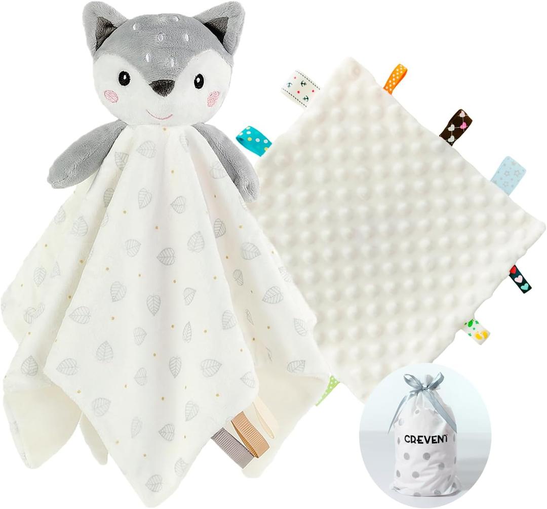 CREVENT Cozy Plush Baby Security Blanket, Loveys for Baby Girls and Boys, Birthday (Deer+Tag)