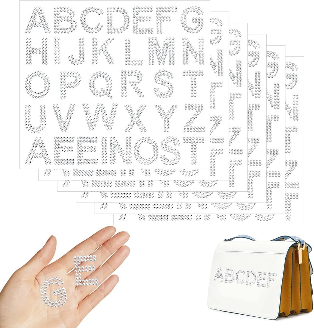 204 Pieces 6 Sheets Rhinestone Alphabet Letters Stickers, Graduation Cap Decorations, Silver Glitter Self Adhesive Rhinestone Iron on Letters, Homecoming Mum Supplies, Craft Letras para Pegar En Tel