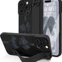 for iPhone 15 Pro Max Case with Wrist Strap Elegant Bow Ribbon Design with Adjustable Wristband Kickstand Shockproof Soft TPU Camera Protection Phone Cover for Women Girls - Black Bow
