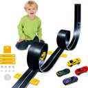 15 Ft Flexible Race Car Track for Kids,Flex Track Starter Set Compatible with Hot Wheels and Diecast 1/64th Cars,Portable Racetrack Roll Up Race Track with 4 Racecars and Suction Cups (Black)