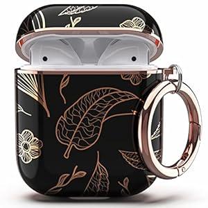 TATOFY Case Cover for AirPods 1&2, Elegant Cute Flower Patterns Protective Hard Case with Clip Keychain
