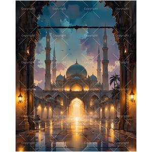 Islamic Architecture Paint by Numbers Kit for Adults - DIY Grand Mosque at Twilight Painting on Canvass, Acrylic Paint Set, Suitable for Beginners, for Home Decoration or Gifts(8X12IN Framed)