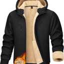 TACVASEN Men's Zip Up Sherpa Lined Hoodies Thick Fleece Heavyweight Jacket Windproof Thermal Zipper Sweatshirt (Black, XXL)
