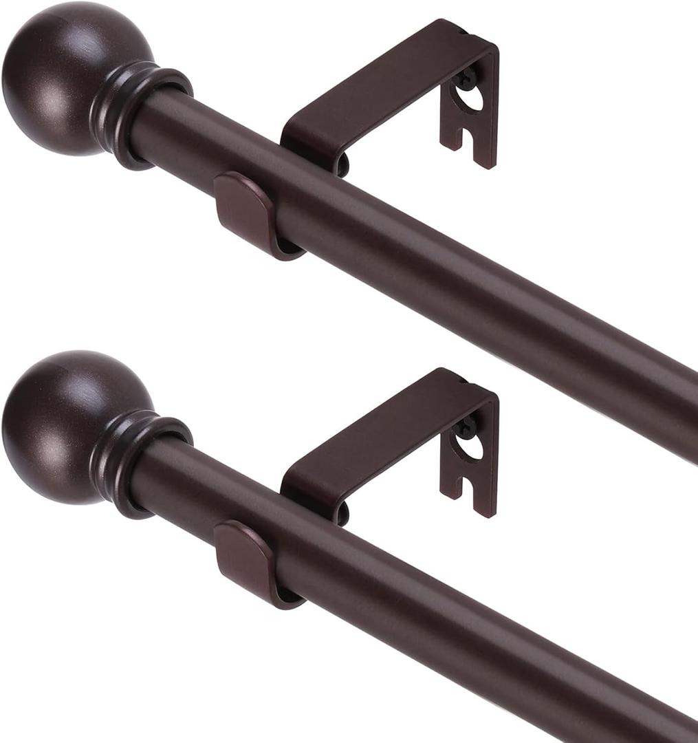 2 Pack Brown Curtain Rods for windows 32 to 62 inch, 5/8 inch Splicing Heavy Duty Metal Curtain Rod Set with Brackets
