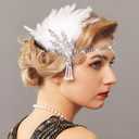 Feather Headbands Black 1920s Fascinator Hairbands Vintage 20s Hair Accessories for Women (White)