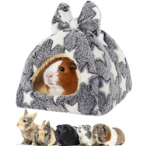 Mygeromon Guinea Pig Bed Rabbit Hideout Warm Fleece Cuddle Cup Washable Winter Sleeping House for Small Pet/Ferret/Chinchilla/Bunny (Star Style)
