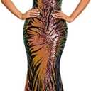 Women's One Shoulder Holographic Sequin Dresses Evening Gown Formal Prom Maxi Dress (Black) XL