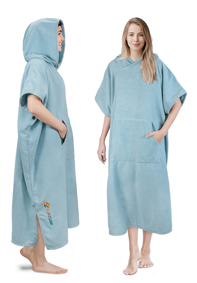 SUN CUBE Surf Poncho Changing Robe with Hood | Absorbent Quick Dry Microfiber Wetsuit Changing Towel with Pocket for Surfing Men Women, One Size Listed