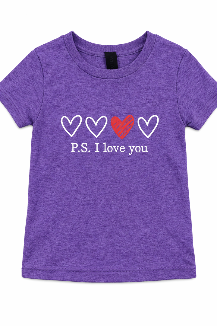 PS I Love You Day Valentine's Day Purple Heart Women Men Kid T-Shirt, 3T Todler